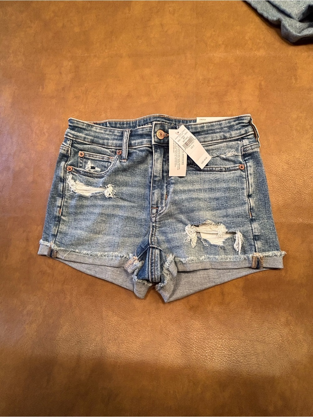 American Eagle Outfitters Light Blue Distressed Roll-Hem Jean Shorts